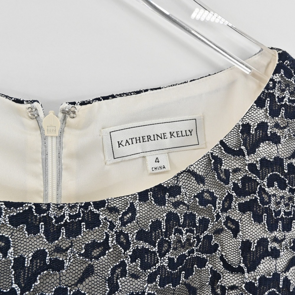 Katherine Kelly Lace Sheath Dress Womens Size 4 Black Ivory Cocktail Sleeveless - Picture 7 of 13